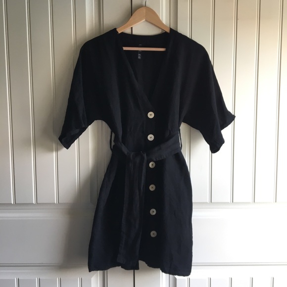 Zara Dresses & Skirts - Zara Trafaluc Deep V Black Linen Dress